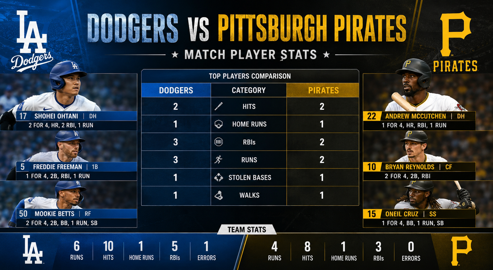 Dodgers vs Pittsburgh Pirates Match Player Stats